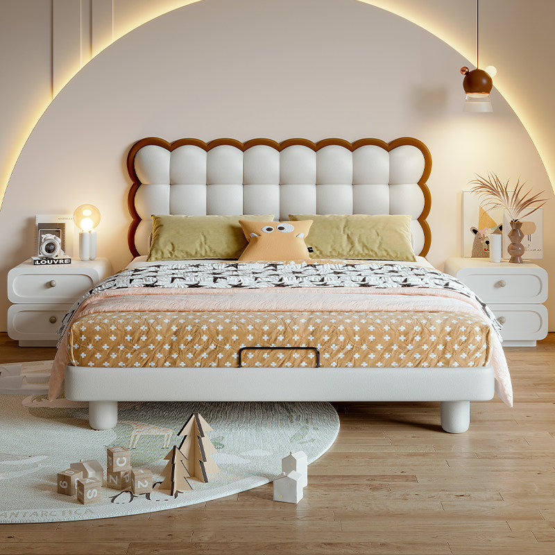 jeaek Modern Minimalist Leather Bed Second Bedroom Wavy Bed Kid Bed Girl Lazy Cream Style 15m Soft Pack Bed image 1