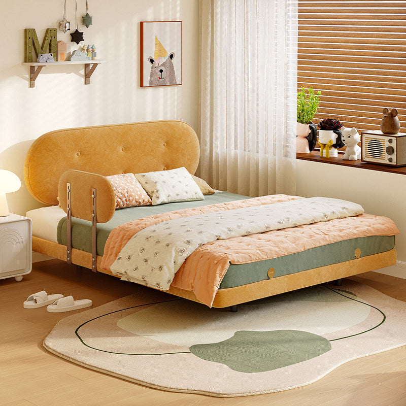 jeaek French cream cookie bed Simple 15m second bedroom fabric soft bag bed Small childrens guardrail bed image 1