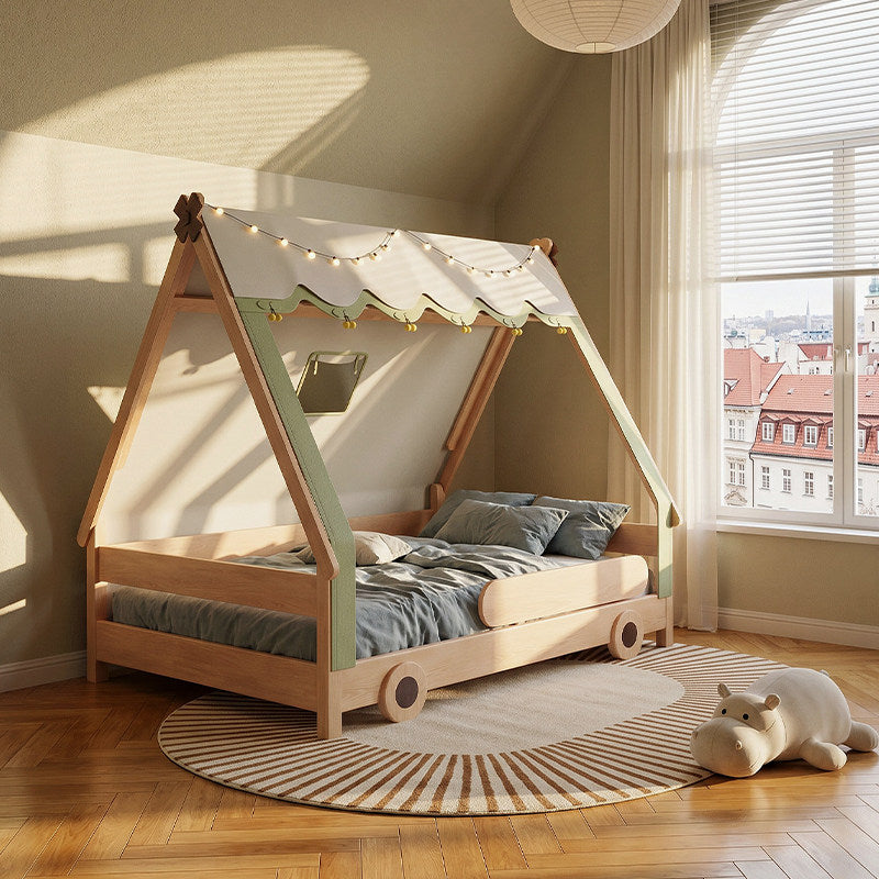 jeaek funny solid wood tent childrens bed 2026 household single bed with guardrail kindergarten noon rest bed image 1