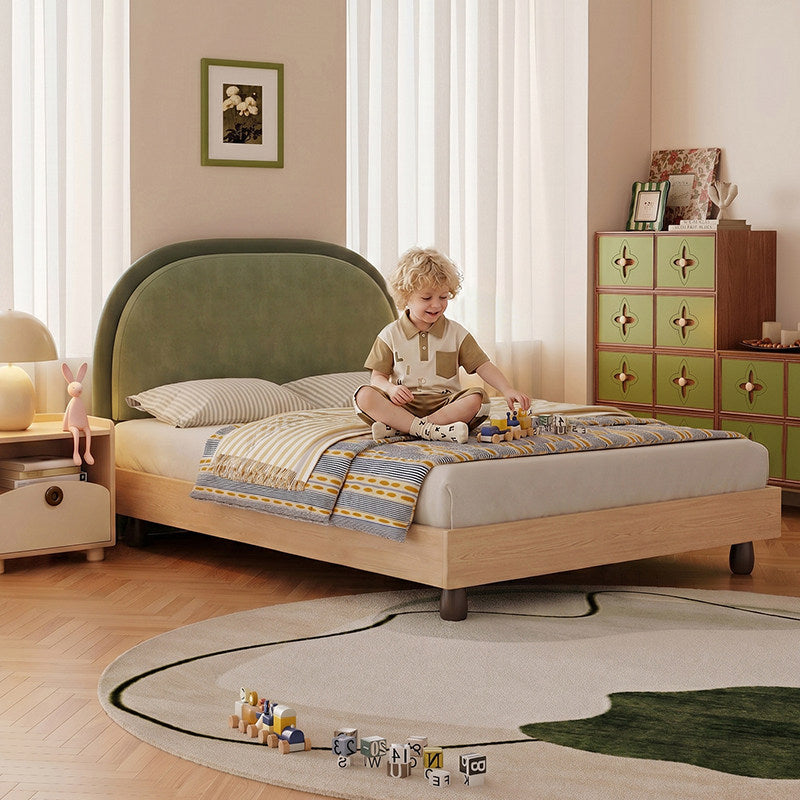 jeaek modern simple fabric solid wood childrens bed 2026 new small apartment type second bedroom 135 m full edge soft bag bed image 1