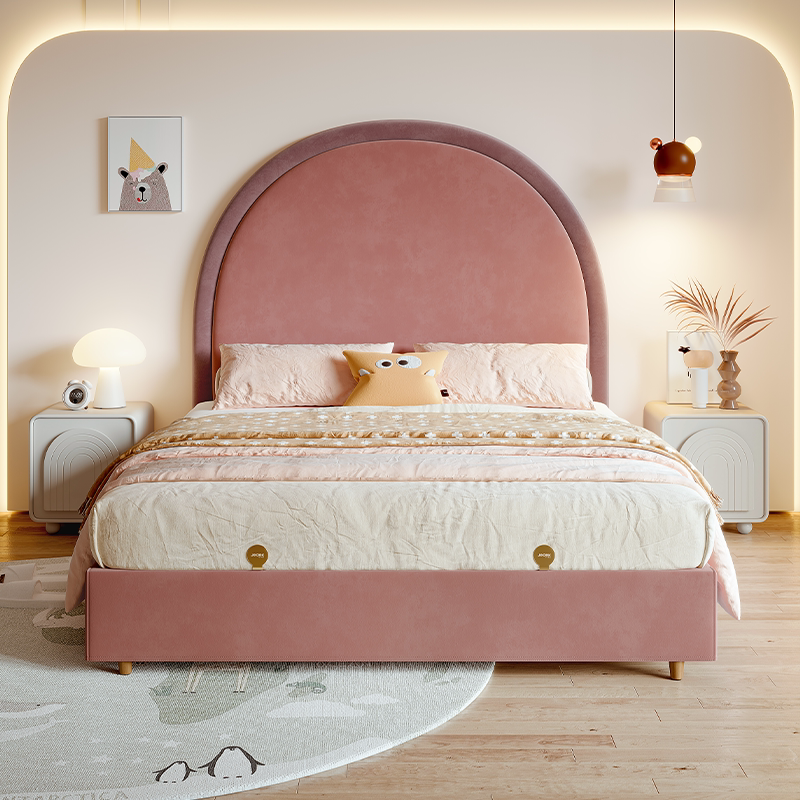 jeeek creamstyle child bedroom princess bed 2026 new french fabric bed simple 15m quilted bed image 1