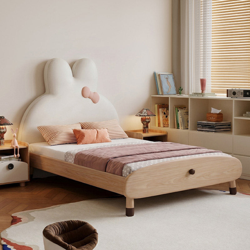 jeaek solid wood pacifier skin childrens bed 2026 creamy rabbit cartoon single bed 135 m girl princess bed image 1